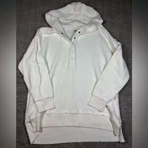 aerie White Hooded Waffle Knit Pullover Sweatshirt
